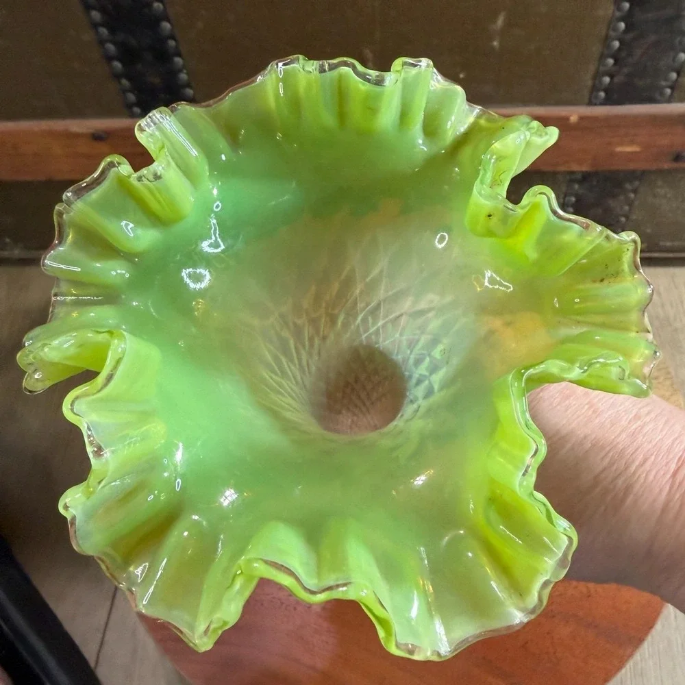 Antique Victorian Epergne Horn‎ Flower Replacement Green Opalescent Glass Vase